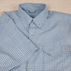 Huk Fishing Shirt Mens Medium Blue Plaid Short Sleeve Ventilated Performance